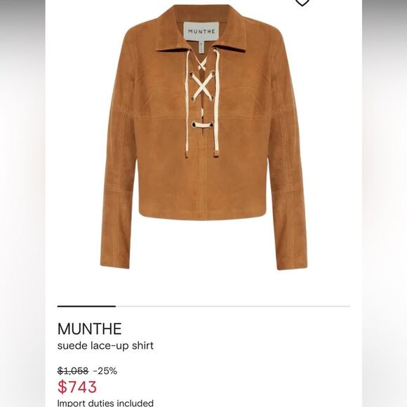 MUNTHE 100% Suede Leather Lace-up Shirt Size 36 - Picture 3 of 10